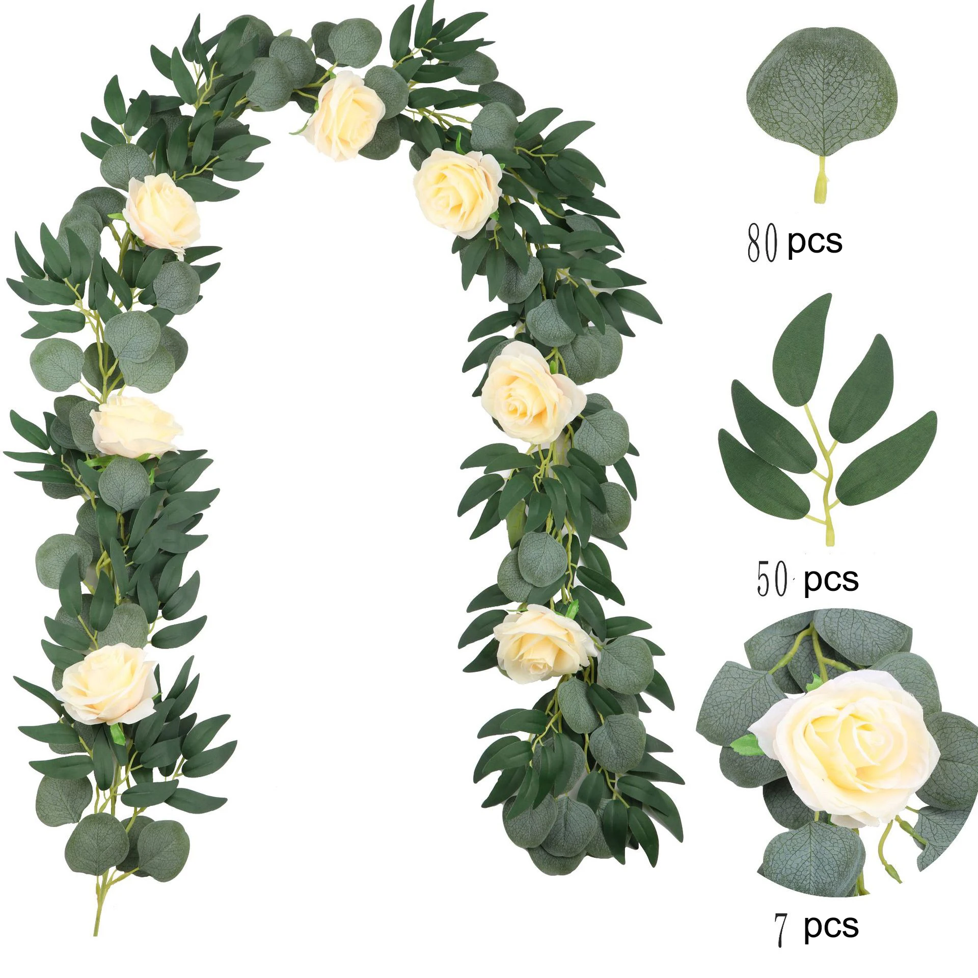 80Pcs Bulk Fake Leaves For Roses Decorations, Green Rose Leaves