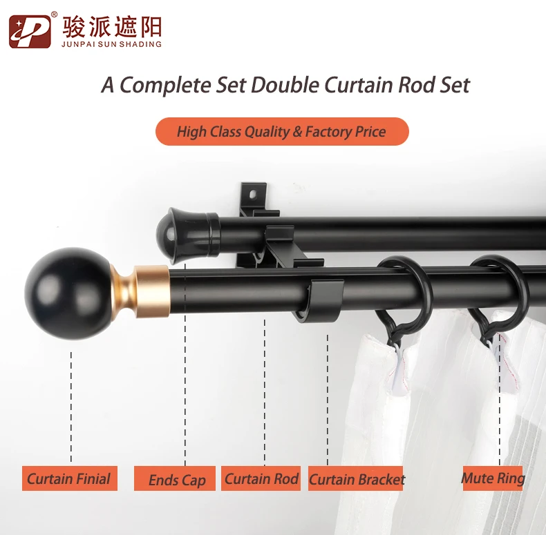 New Design Curtain Rod Sets Accessory Single and Double Roman Poles With Finials