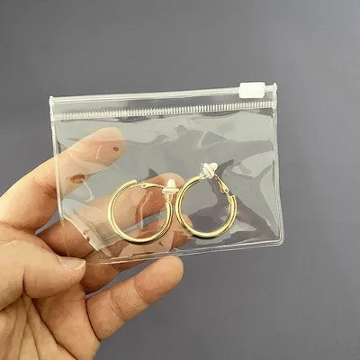 Custom Small Jewelry Packaging Clear Zip Plastic Bag Matte Cute Zipper Bag For Earring Reusable Logo PVC Mini Ziplock Pouch Bag