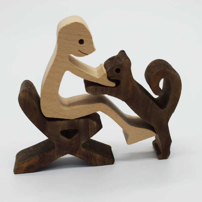 Figurines De Chien En Bois Sculpté à La Main - Sculpture Chien Humain - Décoration Table Intérieur Lot B46 à B49
