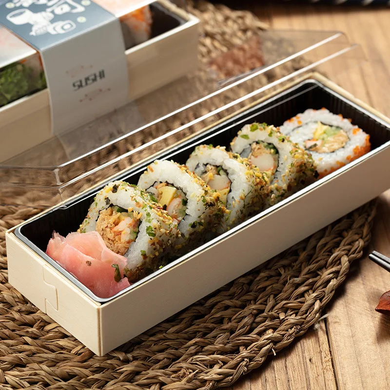 Food Container Tray Packaging Box Sushi Box Japanese Sushi Takeaway Togo Wooden Wood Fruit Cake Custom Biodegradable Disposable