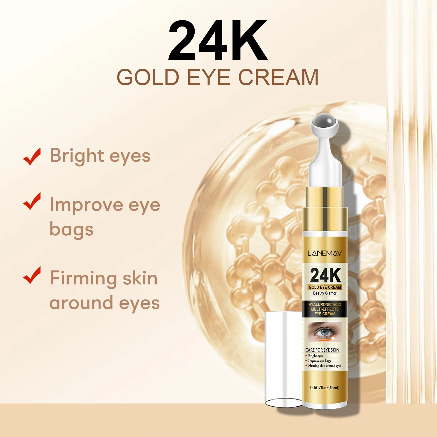 Body Cream , Containing 24K Gold Particles, Effectively Reduces Wrinkles, Dark Circles, and Puffiness Around the Eyes.