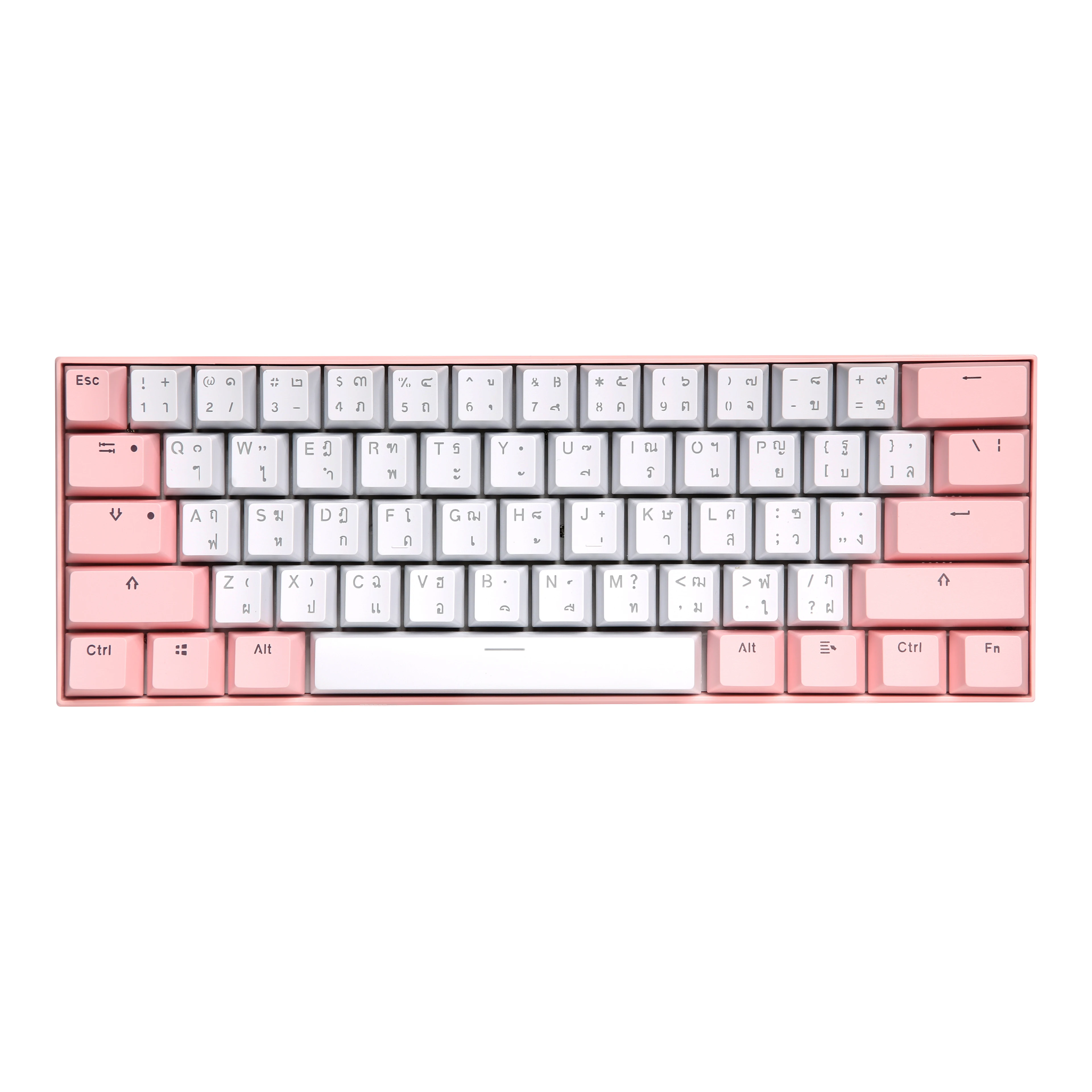 OEM 61 Keys Usb Wired Mechanical Keyboard White Splicing pink and Blue Keycaps Cute Rgb Led Backlit Hotswap Thai Gaming Keyboard