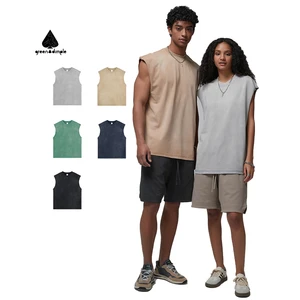 High End Custom Unisex Various Color 100% Cotton Plus Size Loose Style Washing Distressed Sleeveless Gym T-shirt