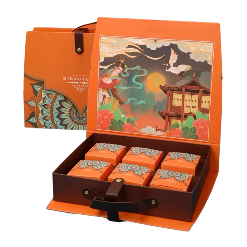 2023 New Mid Autumn Moon Cake Gift Box Packaging High grade Handheld  Flowing Heart Cantonese Egg Yolk Crispy Box Empty Box Hard Box