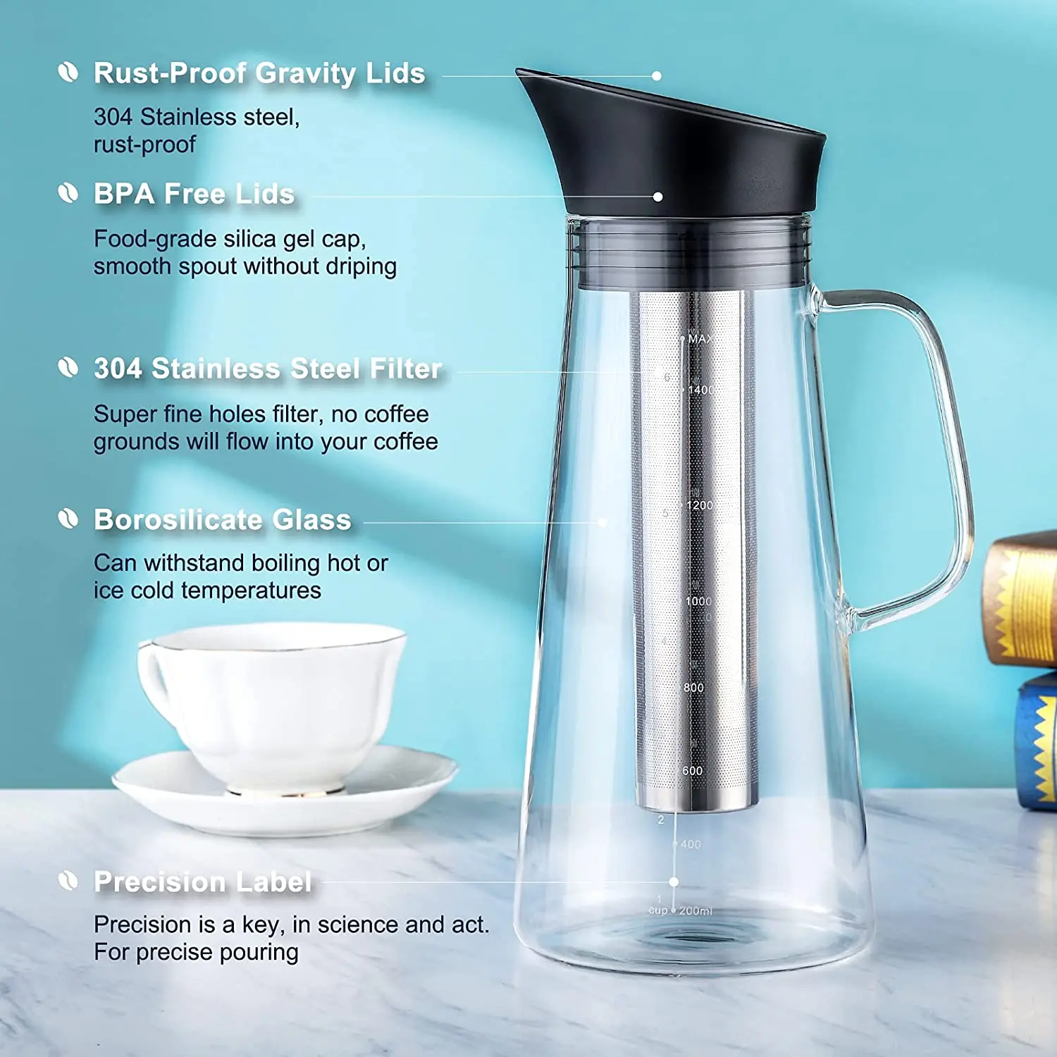 1.5l Cold Brew Coffee Maker Iced Tea Coffee Maker Glass Cold Brew Maker