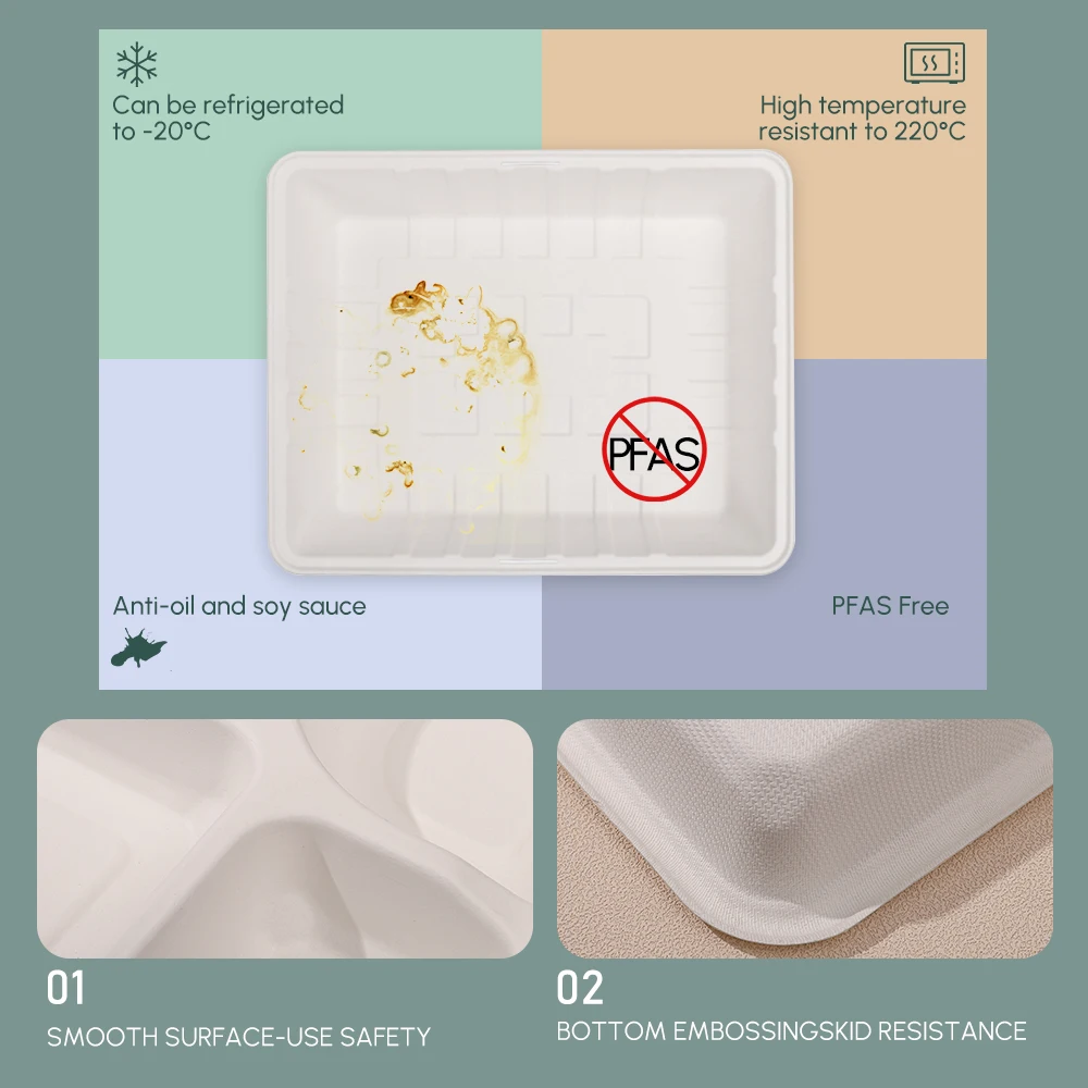 Поднос 100% сумкока, биоразлагаемый одноразовый, 2-5 отсеков, с сахарным тростником