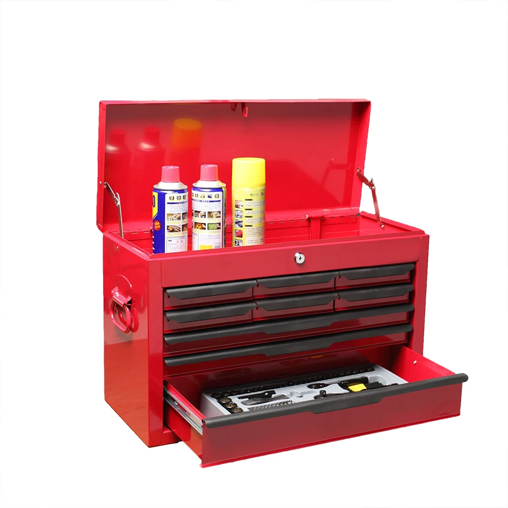 9 Drawer Extra Thick High Quality Professional Tool Storage Box Red with Handle Lock details