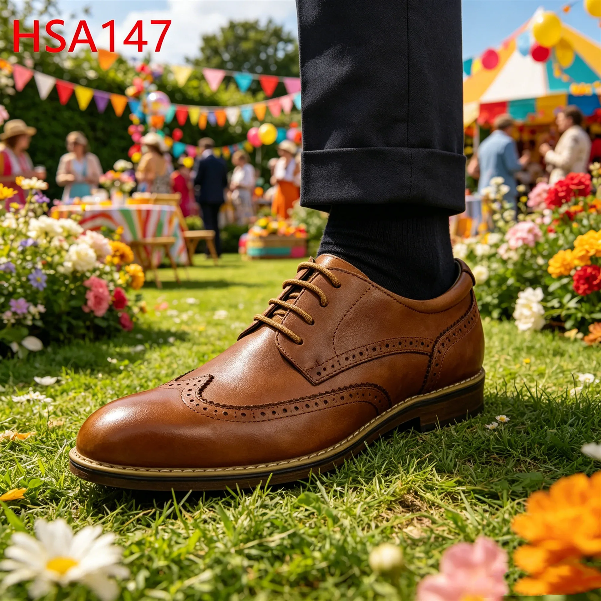 ZYF, Chariteitsbal-schoenen in wingtip-stijl met traditionele details, elegante schoenen van volnerf leer in bruin, uniformschoenen HSA147
