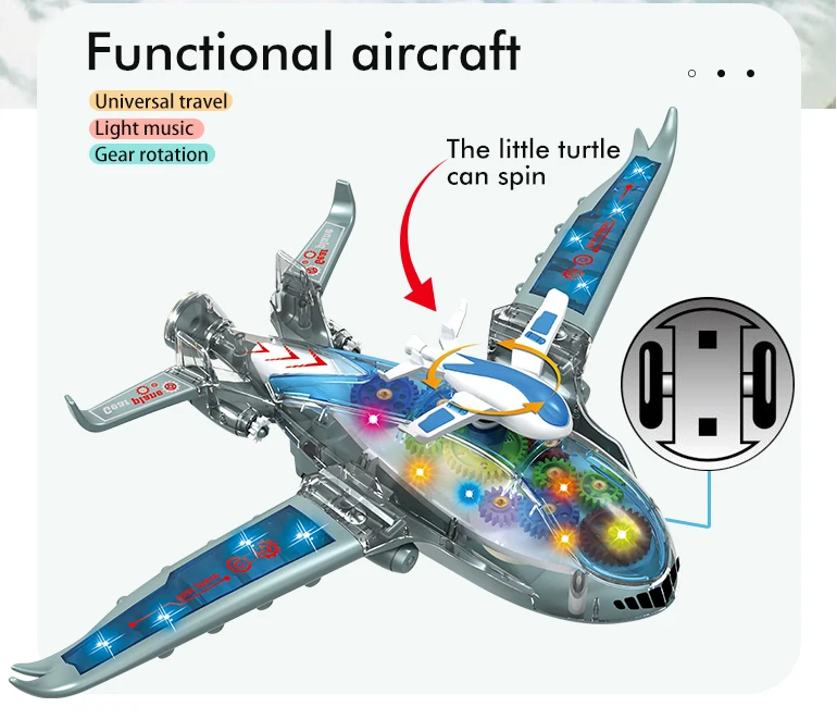 Juguete new music light airplane model electric universal transparent gear airplane
