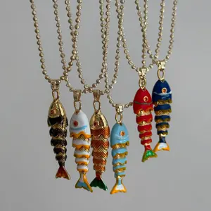 MW Wholesale Women's Fashionable Copper-Plated European-American Style Summer Ocean-Themed Colorful Fish Necklace