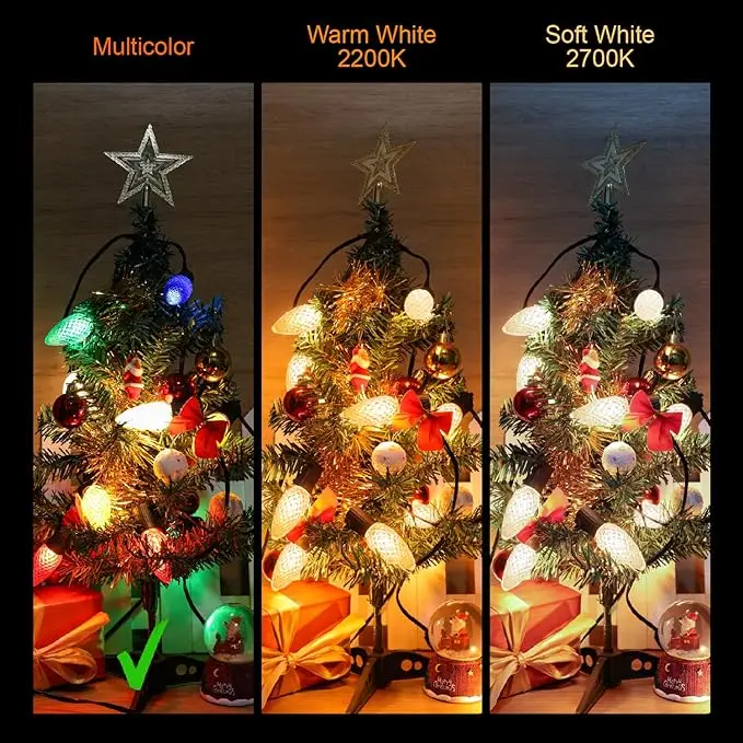 25 Pack Multi-Color C9 LED Replacement Bulbs E17 Socket Commercial Grade Faceted Multi-Color LED Christmas Light Bulb C9 LED
