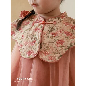 YOEHYAUL LX0086 Qipao 100% Cotton Lining Kids Dresses for Girls of 3 Yrs Sweet Chinese Style Baby Tulle Dress for Girls Kids