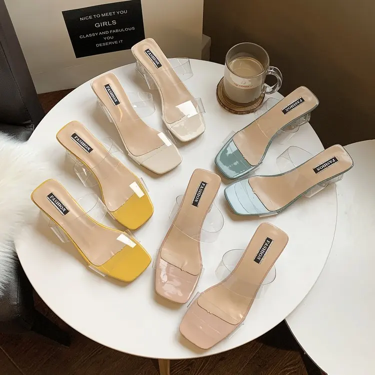Source Hot sale designer slippers glass heel shoes transparent