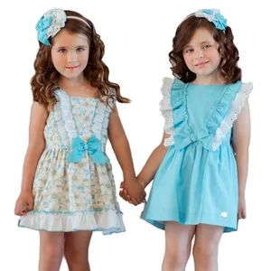 Casual Style Girls Summer Dresses Kids Clothing Ruffle Sleeveless Princess Design Solid Color Woolen Mix Big Bow Fashionable