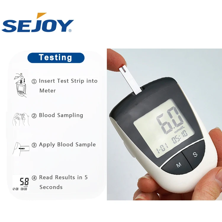Sejoy New Blood Sugar test Machine Prices Diabetic Travel case Code Free Glucometer