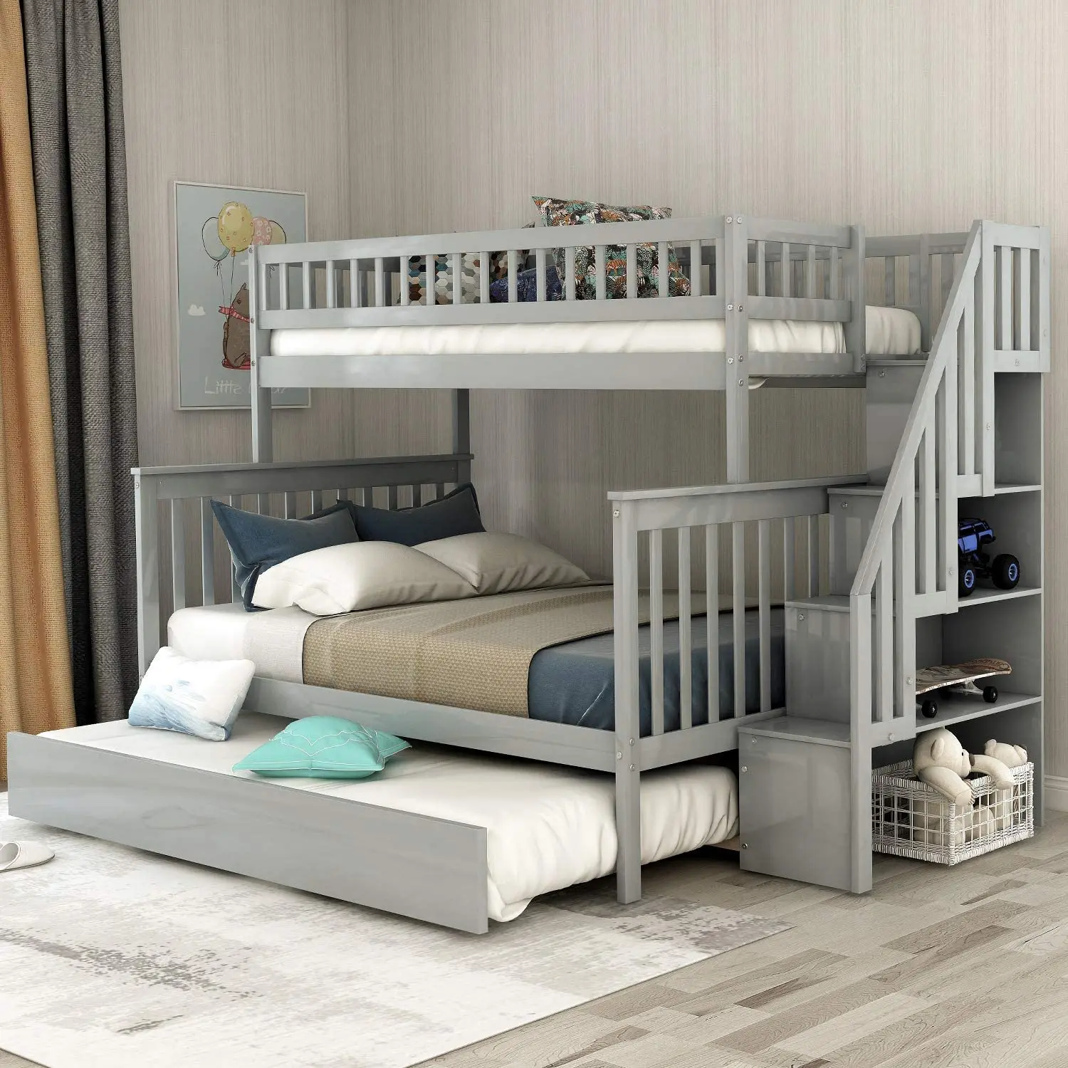 Multifunctional Bedroom Double Decker Bed Modern Wood Furniture Kids Children Bunk Bed With Storage