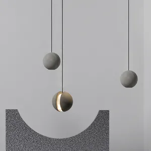 JACKSUN Modern Gray Cement Concrete Ball LED Pendant Lamp Creative Interior Hanging Lighting Chandelier