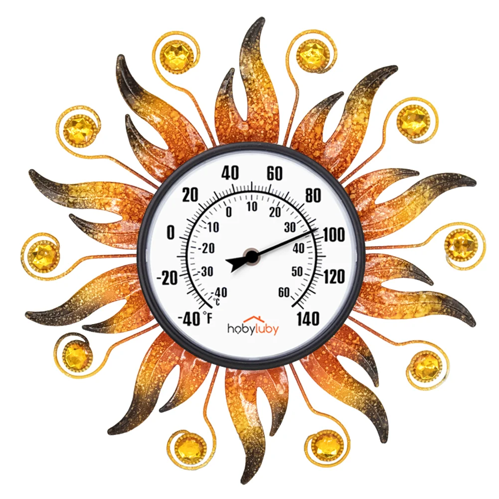 13'' Sun Wall-Mounted Thermometer Waterproof, Decorative Temperature Gauge for Patio Garden, Home Decor