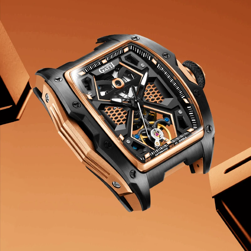 BONEST GATTI高品質メンズトノースケルトンメカニカルウォッチ