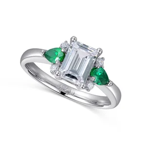 Customize 9k 14K 18K White Gold Engagement Ring Colorless Emerald Cut Synthetic Diamond Women Ring