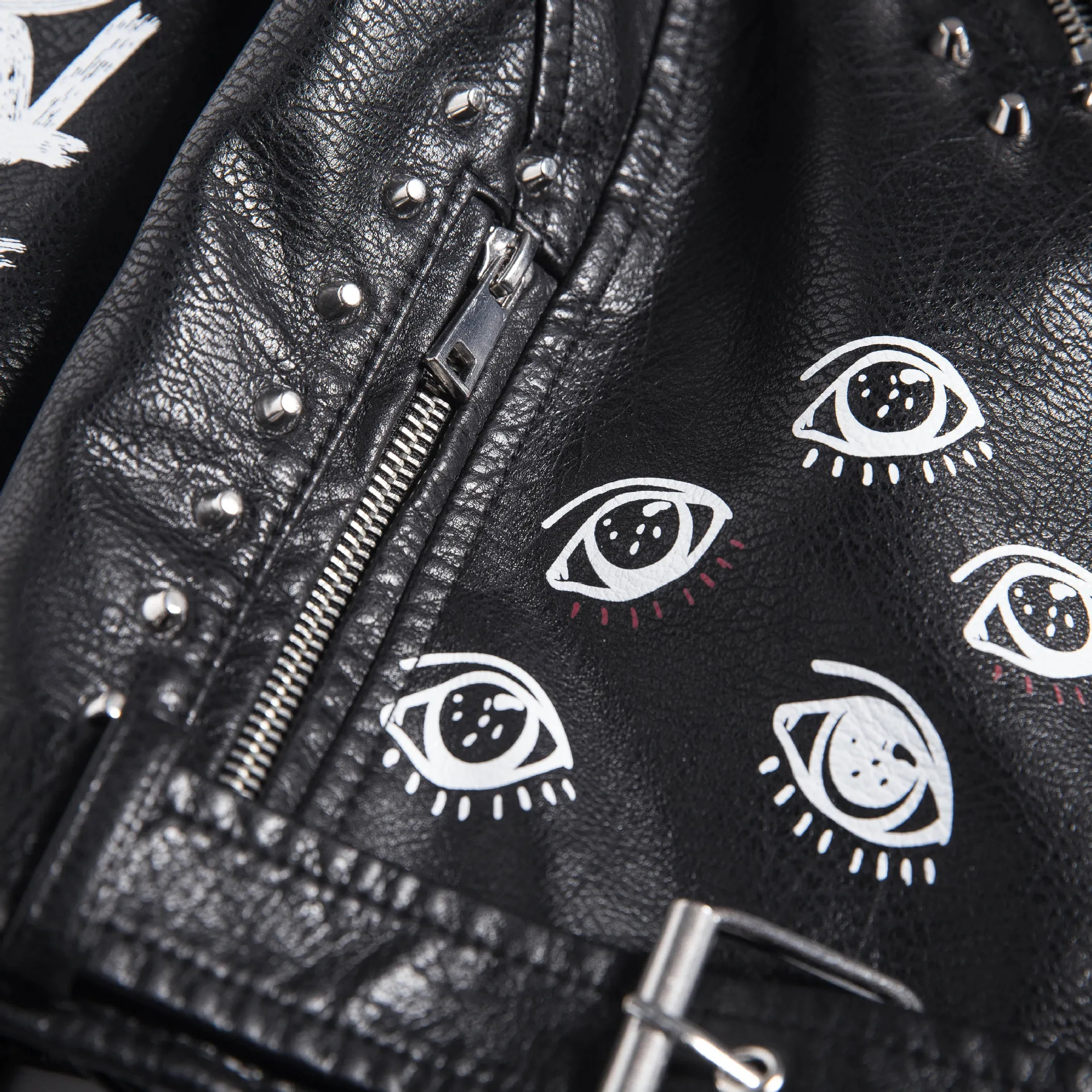 2021 Short Hip Hop Graffiti Fall Zipper Eye Dare You Faux Leather Womens Jackets