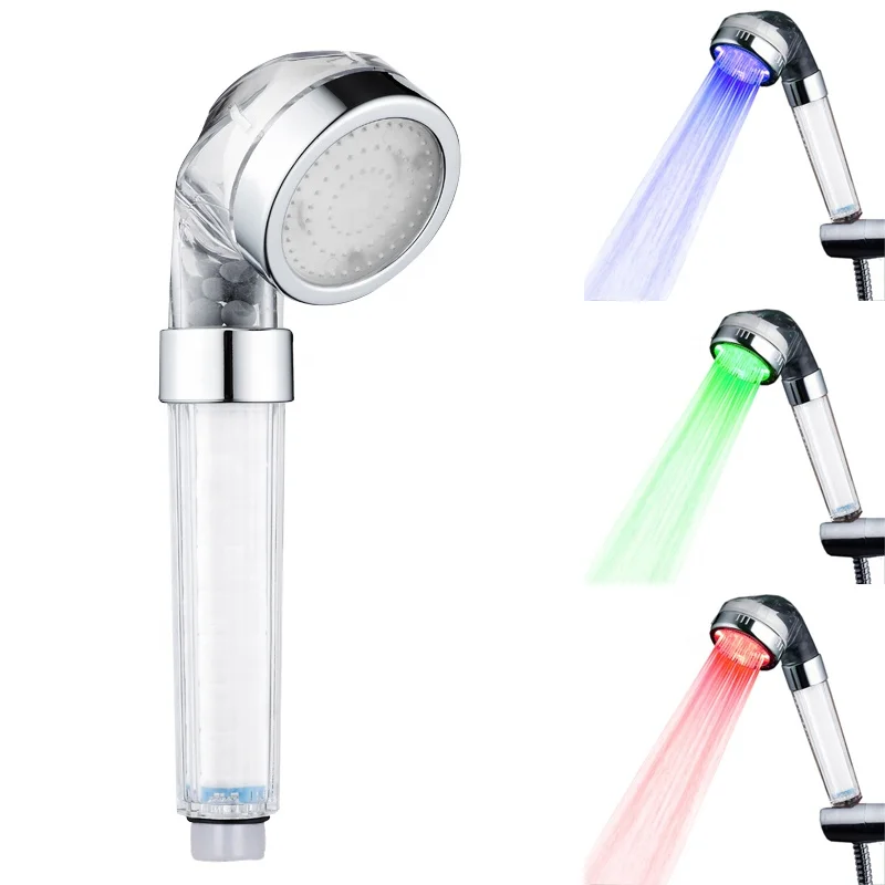3 Color No Battery Needed LED Color Lighting Filter Shower Heads Bathroom RGB LED Shower