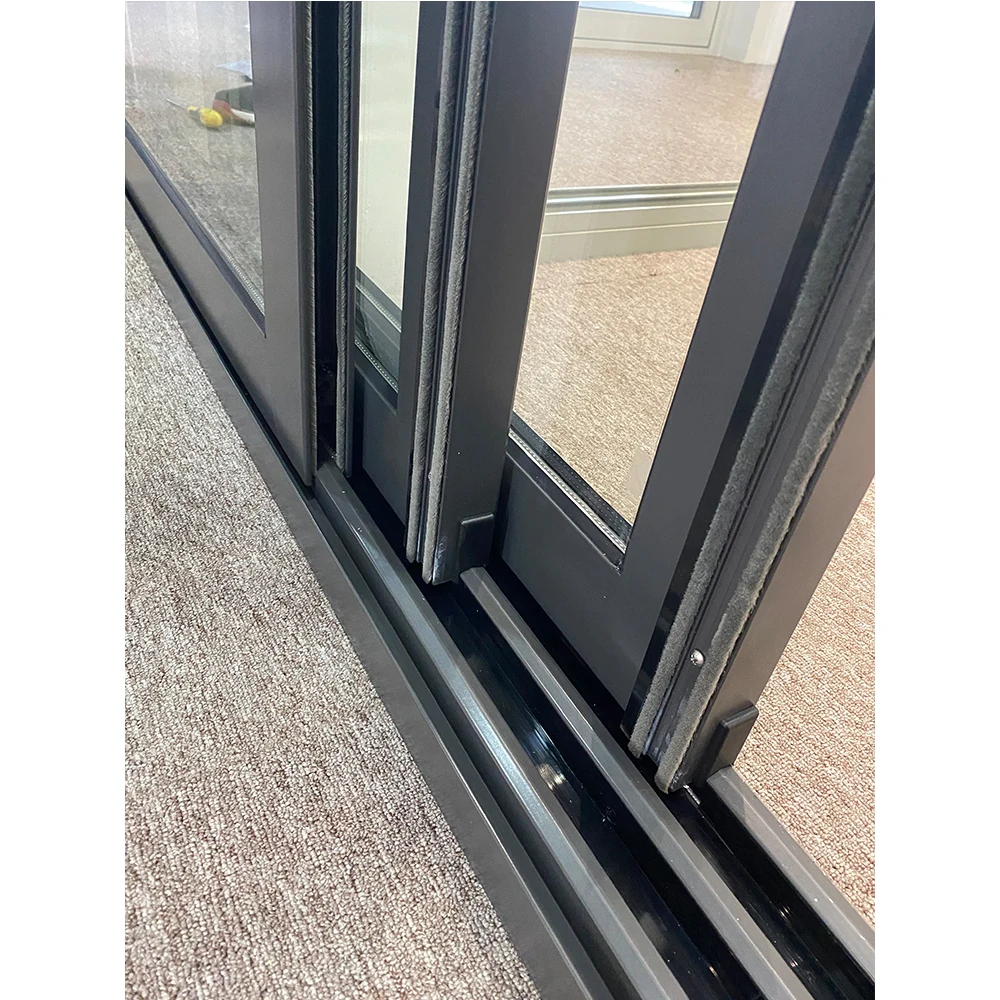 Black Big Aluminum Sliding Stacking Door With Three Track Sliding Door