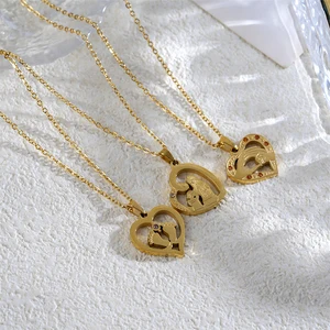 Gift for Kid Mother Portrait Stainless Steel Heart Necklace Trendy Zircon Insert Real Gold Plated Pendant for Woman Gift