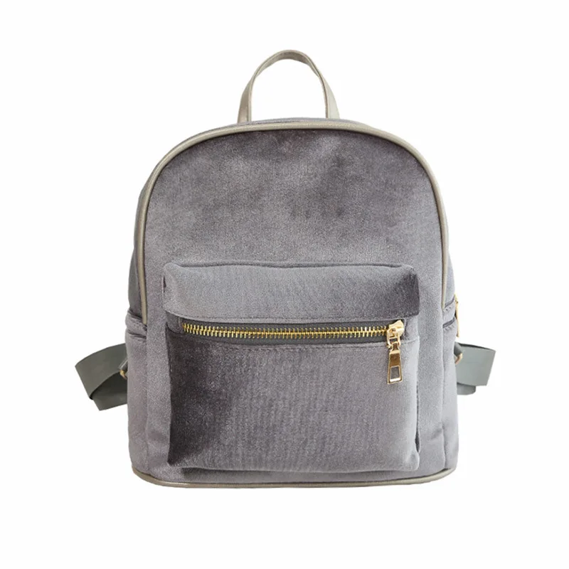 grey velvet backpack