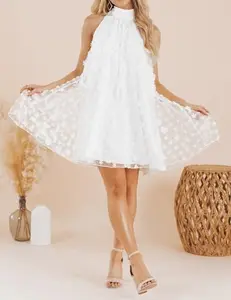 2025 Women's Cute A-Line Mini Homecoming Dress Summer Wedding Guest Formal Cocktail Dresses Halter Swing Chiffon Lace Solid