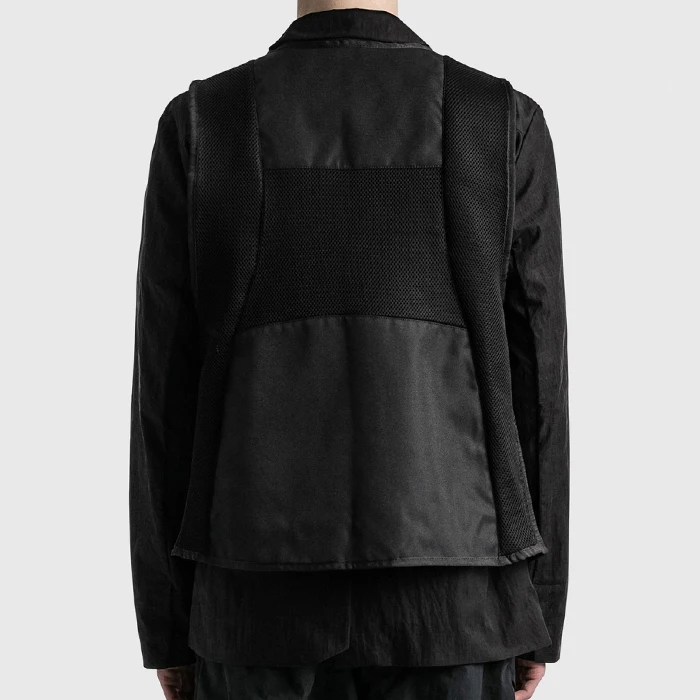 Black Crew Neck Zip up Cargo Vest - Versatile Utility Wear