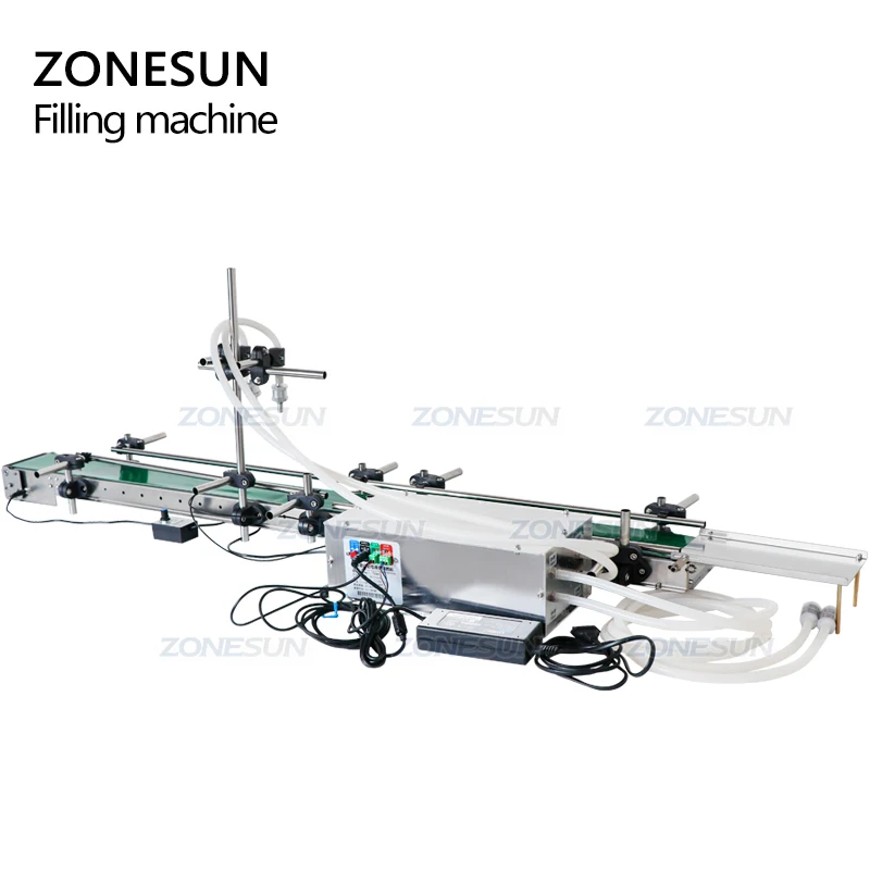 ZONESUN Double Head Automatic Small Round Plastic Bottles Essential Oil Perfume Juice Liquid FiIlling Machine With Conveyor Belt - Image 6