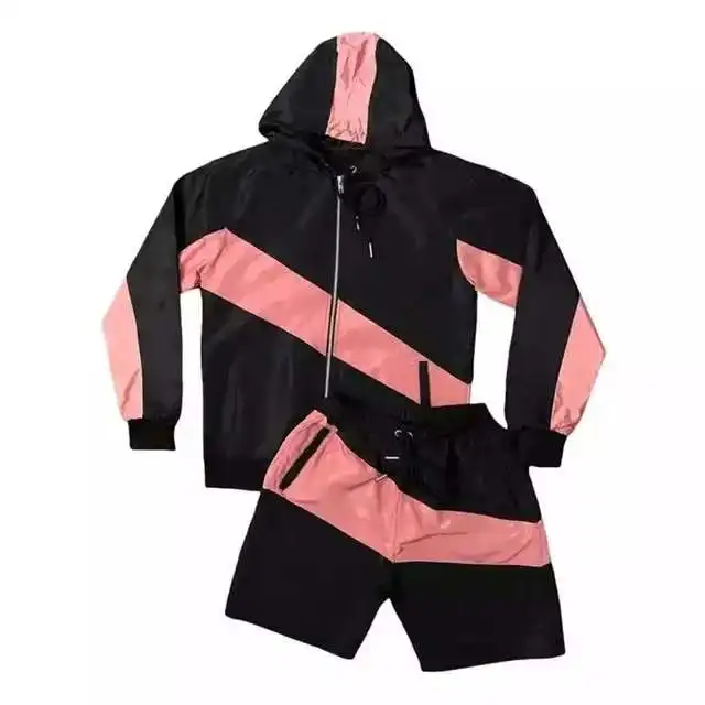 DCY Nylon Tracksuit Windbreaker Tracksuit Custom Men Tracksuit Set Shorts Black 