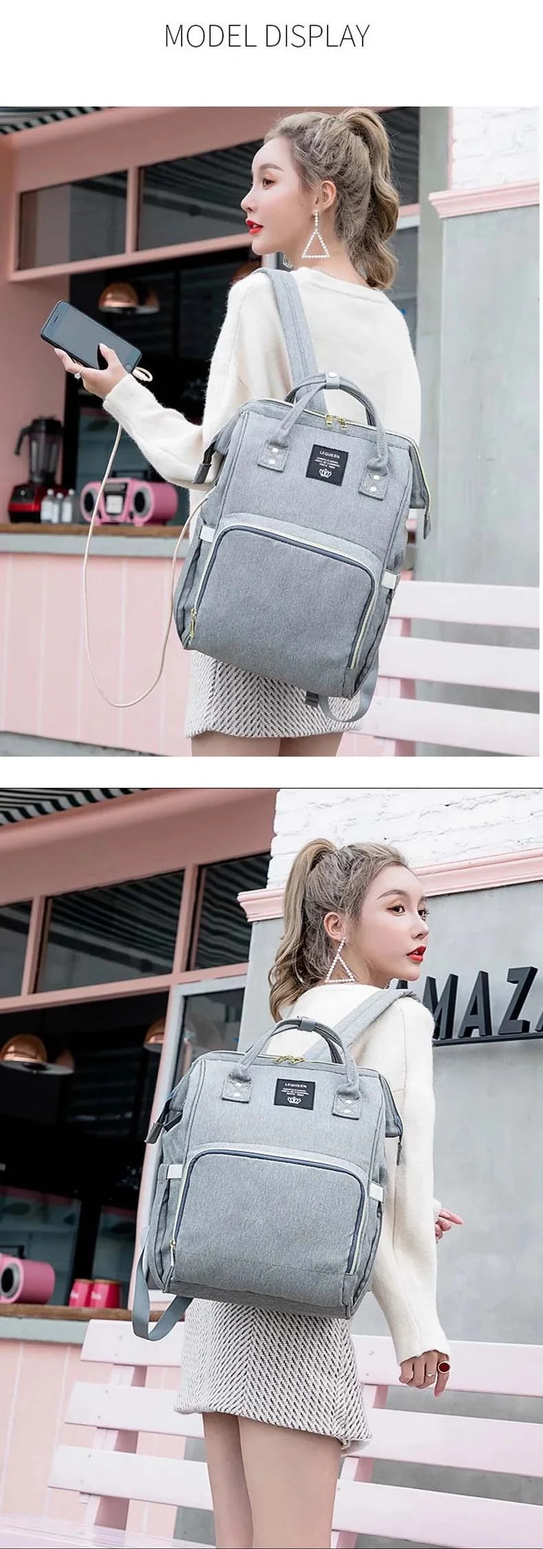 Bolsa De Pañales Impermeable Para Bebés,Mochilas Usb,Bolsas De Viaje Para  Lactancia Al Aire Libre - Buy Puerto De Carga Usb,Lequeen Punto Rojo Bebé  Pañal Bolsa De Moda Bolsa De Pañales Mamá Mochila