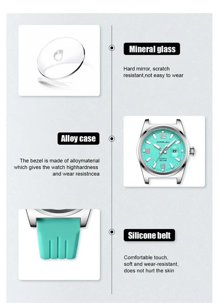 CRRJU 5027 Hot Sell ODM Men Quartz Watch Latest Silicone Band Waterproofing Date Display Simple Classical Casual Watch Design