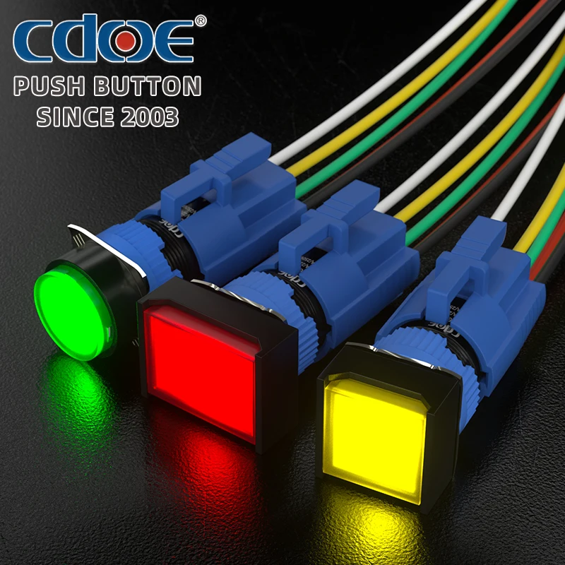CE Plastic Material Pushbutton Switches Pin Terminal Self Recovery 16mm Round Square Rectangular Push Button