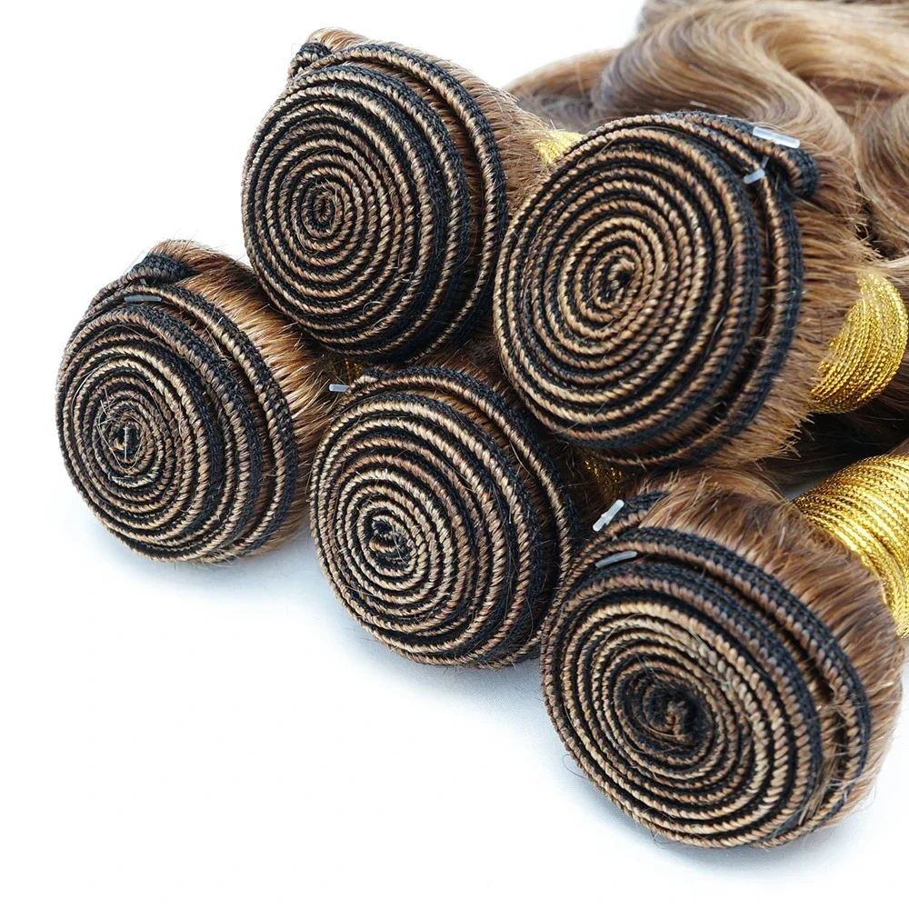 100g bundter af ægte hår, brasiliansk, bølget hår, farvet brunt blond_voghion.com