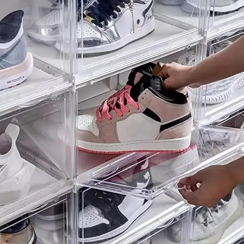 Side Open Magnetic clear Stackable Shoe Box Led Lights Acrylic Sound Control LED Light Shoe Storage Sneaker Boxes with Lighting