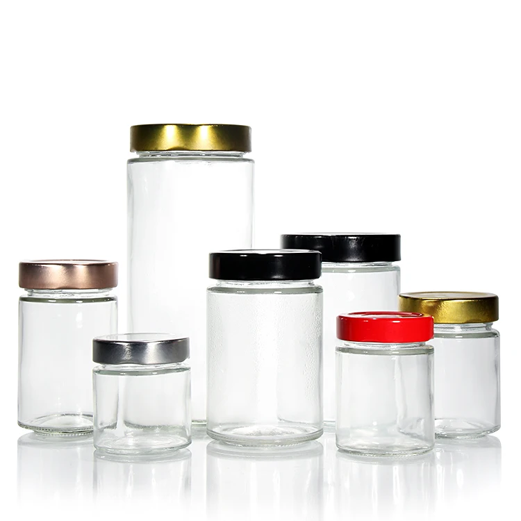 Round 100ml 200ml 300ml 500ml Chili Sauce Glass Jar Honey Glass Jar Spice Storage Jar with Metal Lid