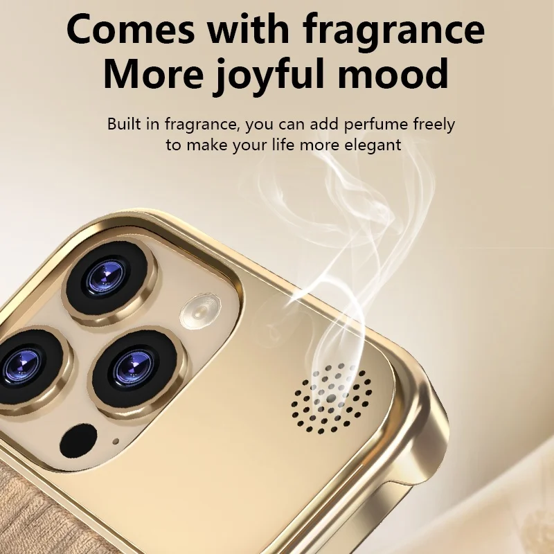 Luxury Frameless Walnut Magnetic Mobile Phone Cases for iPhone 16 15 14 13 Pro Max With Aromatherapy Hard PC Shockproof Cover