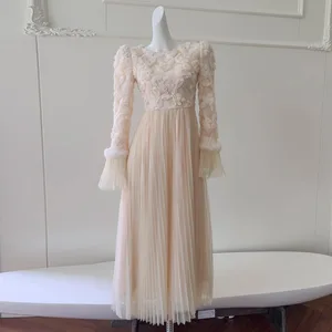 New Arrivals French Retro Fairy Long Dress Round Neck Flared Sleeves Elegant Long Dress for Party
