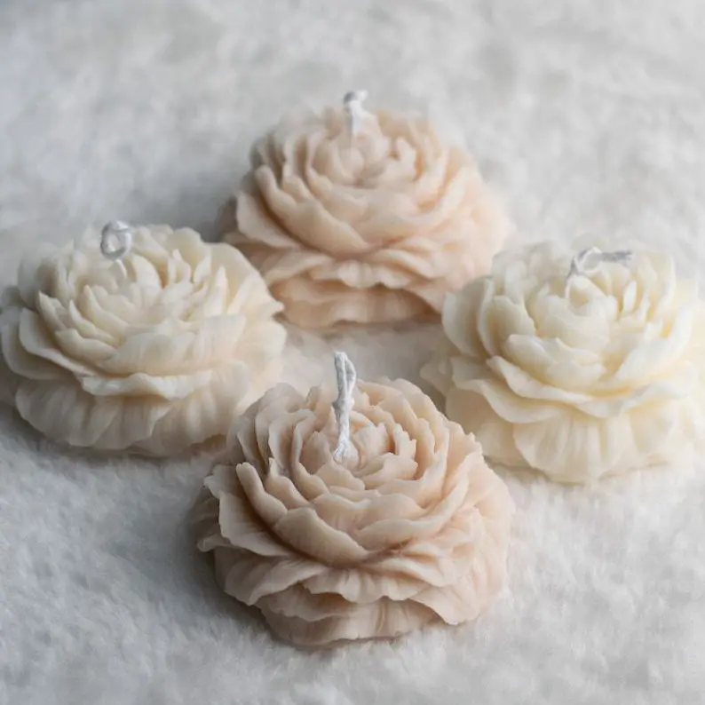 4 peony shaped candle ornaments, flower candles, flower fragrance