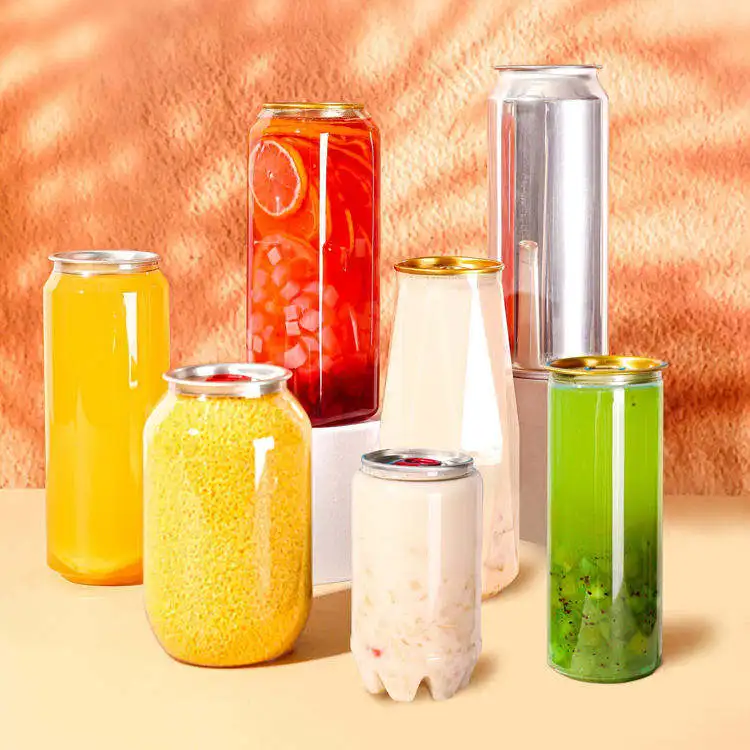 Customizable PET Easy Open Beverage Cans Easy Emptying Wide Mouth Plastic Pull Ring Juice Cans