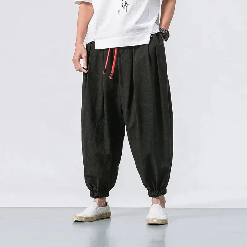 Summer Style Harem Pants Men Chinese Style Casual Loose Cotton Linen Sweatpants Jogger Pants Streetwear Trousers