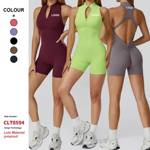 Spring High-Intensity Quick-Drying Yoga Bodysuit One Piece Yoga Jumpsuit Women Sports Fitness Short Sleeveless Zipper Bodysuit