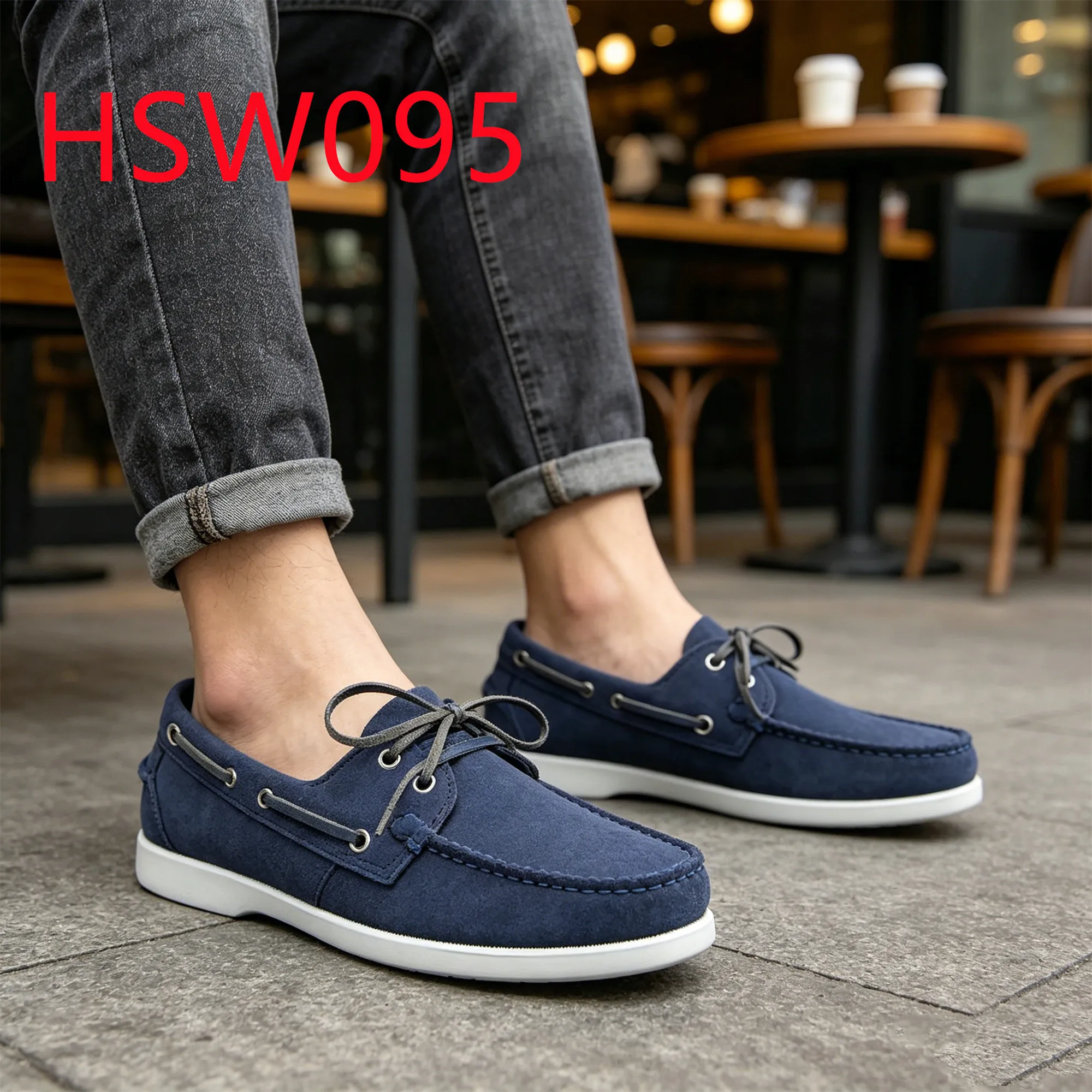 HY,Spain Popular Daily Commute Suede Leather Casual Boat Shoes All-match Hand Welted Multi Color Extra Wide Peas Shoes HSW095