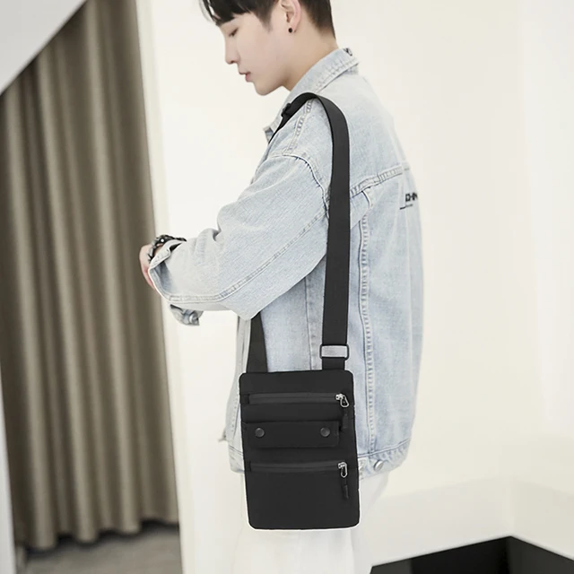 Mini bolso cruzado de lona para hombre, bolsa de pasaporte