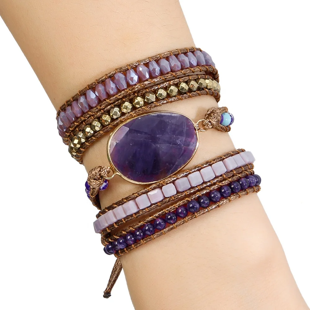 Bracciale elastico con pietra naturale Diaspro Imperiale Viola - Zen Home