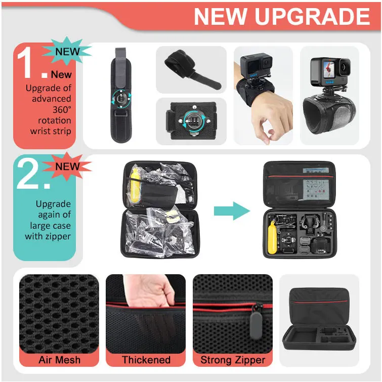 Набор аксессуаров для экшн-и спортивной камеры JUNNX 50 в 1, Go Pro Аксессуары для Gopro 10, 9, 8, 7, 6, 5, Hero 4, 3, 2, DJI, Xiaomiyi